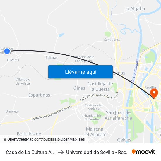 Casa de La Cultura Albaida to Universidad de Sevilla - Rectorado map