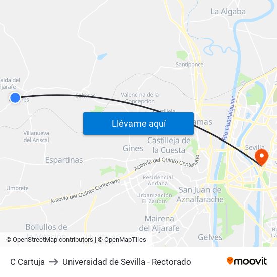 C Cartuja to Universidad de Sevilla - Rectorado map