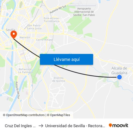 Cruz Del Ingles (I) to Universidad de Sevilla - Rectorado map
