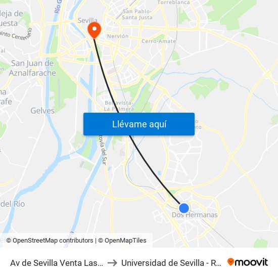 Av de Sevilla Venta Las Palmas to Universidad de Sevilla - Rectorado map