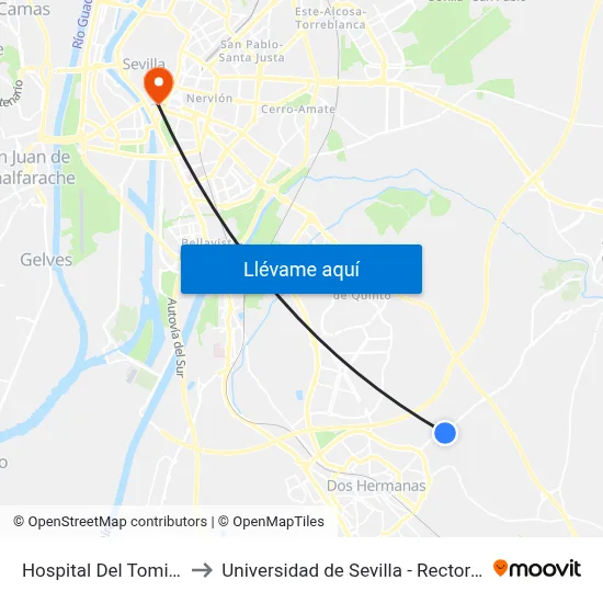 Hospital Del Tomillar to Universidad de Sevilla - Rectorado map