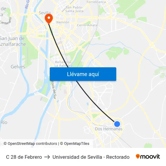 C 28 de Febrero to Universidad de Sevilla - Rectorado map