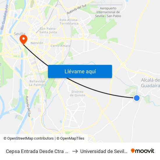 Cepsa Entrada Desde Ctra Dos Hermanas (V) to Universidad de Sevilla - Rectorado map