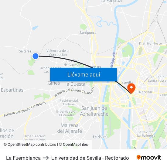 La Fuemblanca to Universidad de Sevilla - Rectorado map