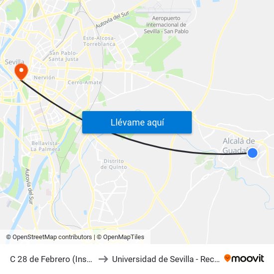 C 28 de Febrero (Instituto) to Universidad de Sevilla - Rectorado map