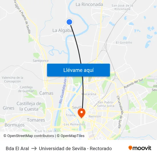 Bda El Aral to Universidad de Sevilla - Rectorado map