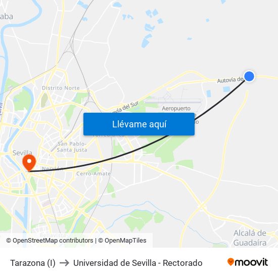 Tarazona (I) to Universidad de Sevilla - Rectorado map