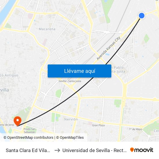 Santa Clara Ed Vilaser(I) to Universidad de Sevilla - Rectorado map