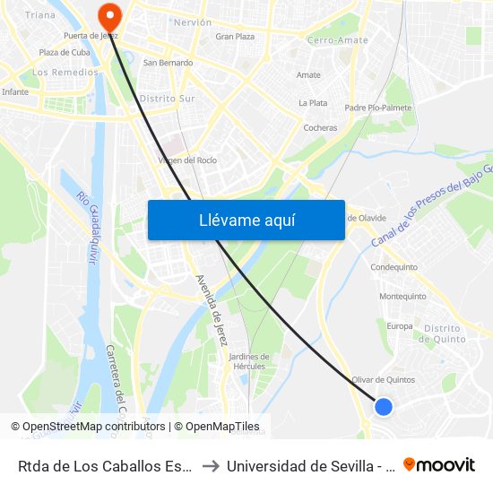 Rtda de Los Caballos Esq. C/ Malva to Universidad de Sevilla - Rectorado map