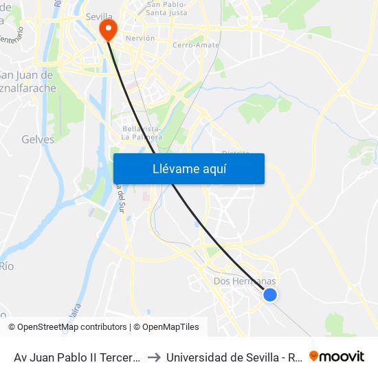 Av Juan Pablo II Tercera Parada to Universidad de Sevilla - Rectorado map
