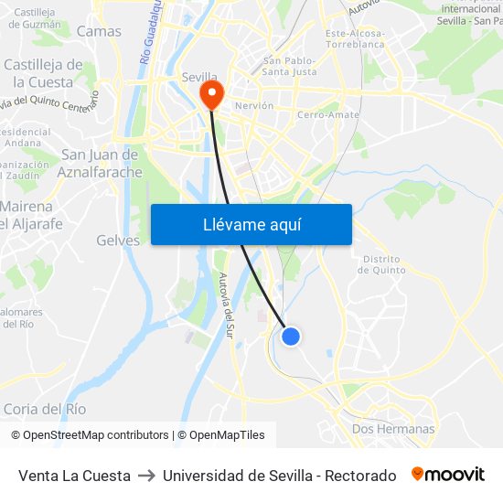 Venta La Cuesta to Universidad de Sevilla - Rectorado map