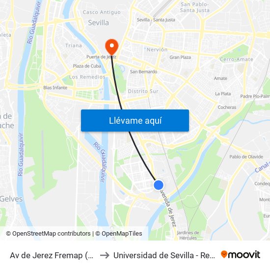 Av de Jerez Fremap (Frente) to Universidad de Sevilla - Rectorado map
