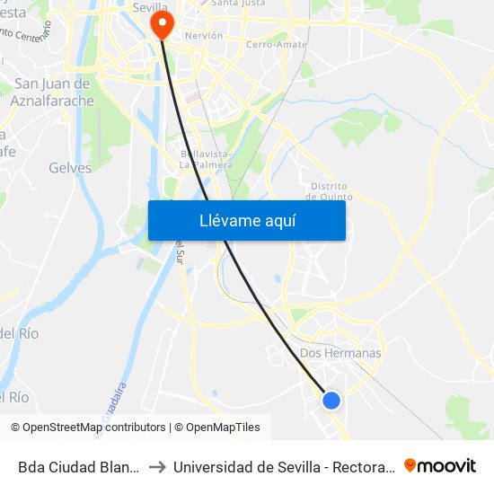 Bda Ciudad Blanca to Universidad de Sevilla - Rectorado map