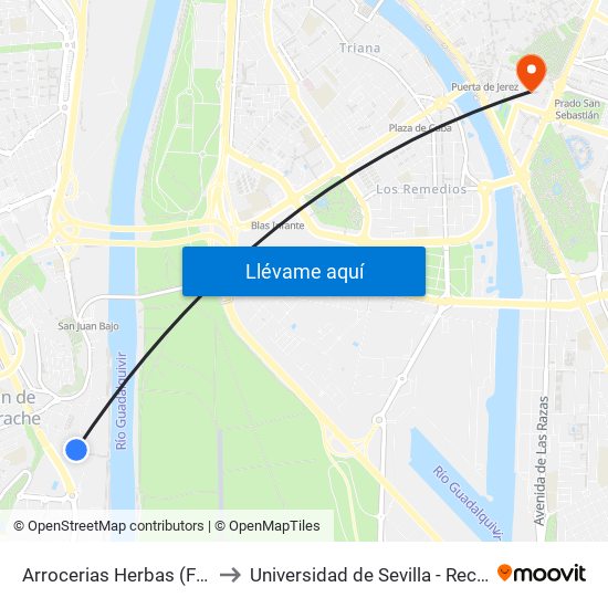 Arrocerias Herbas (Frente) to Universidad de Sevilla - Rectorado map