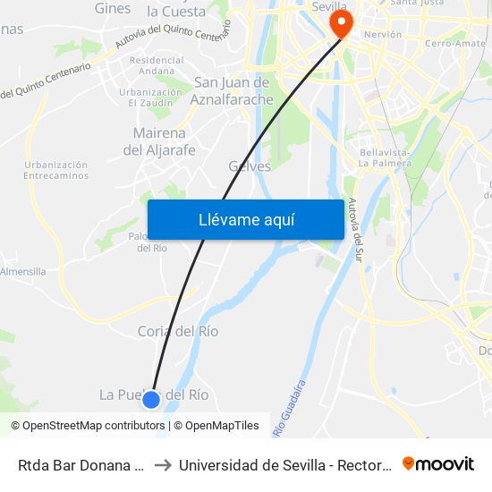 Rtda Bar Donana (V) to Universidad de Sevilla - Rectorado map