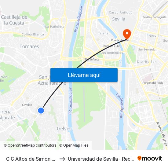 C C Altos de Simon Verde to Universidad de Sevilla - Rectorado map