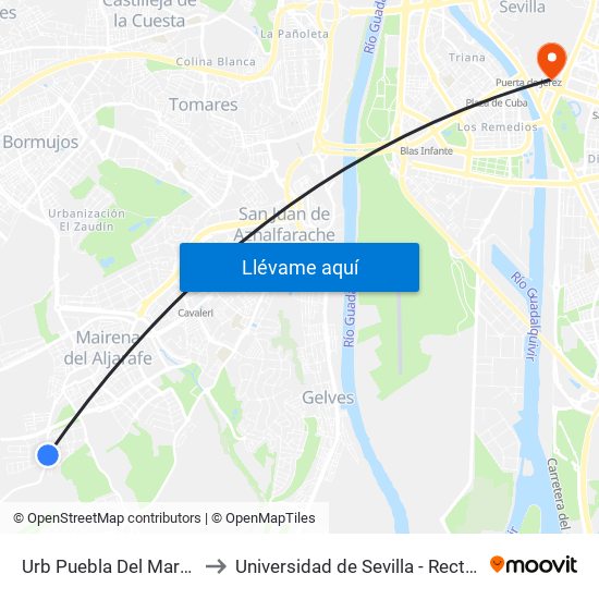 Urb Puebla Del Marques to Universidad de Sevilla - Rectorado map