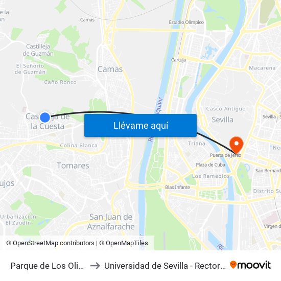 Parque de Los Olivos to Universidad de Sevilla - Rectorado map