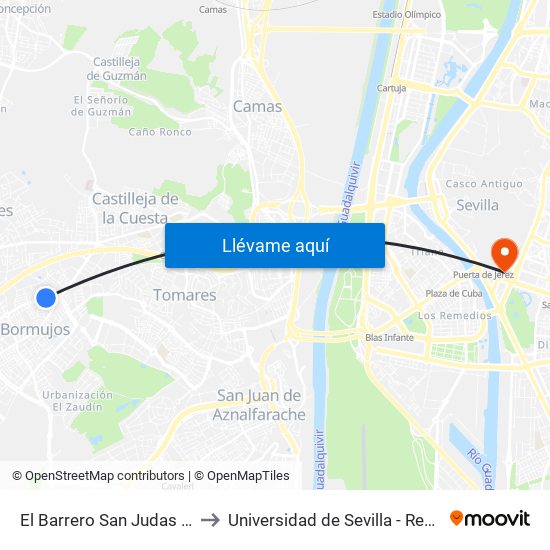 El Barrero San Judas Tadeo to Universidad de Sevilla - Rectorado map