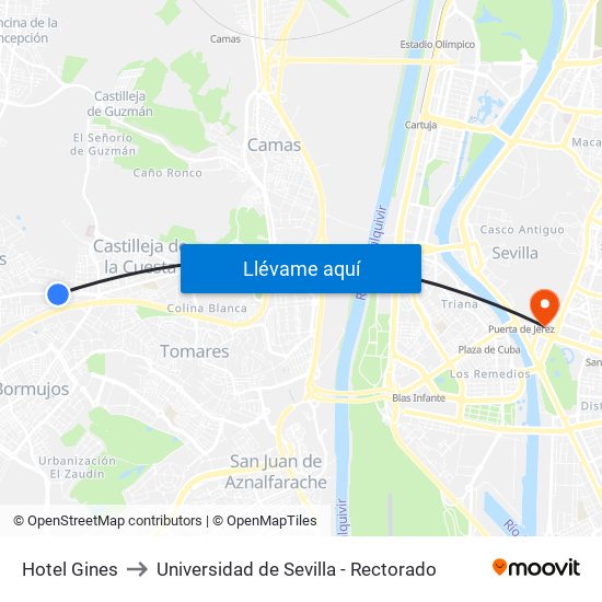 Hotel Gines to Universidad de Sevilla - Rectorado map