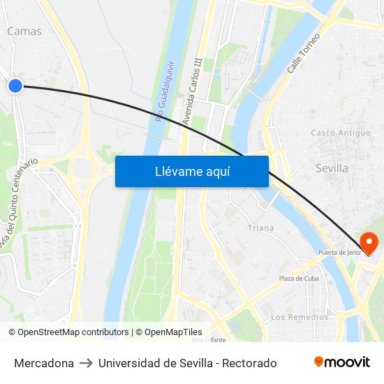 Mercadona to Universidad de Sevilla - Rectorado map