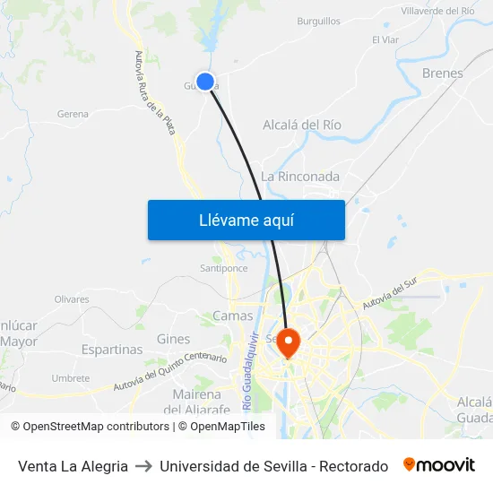 Venta La Alegria to Universidad de Sevilla - Rectorado map
