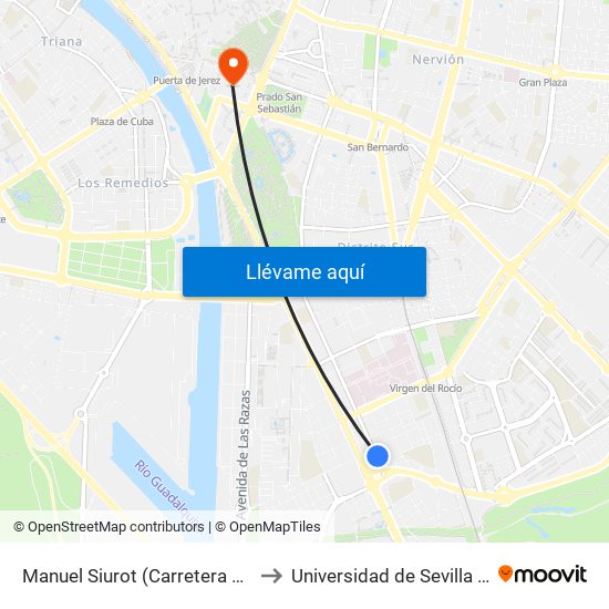 Manuel Siurot (Carretera Su Eminencia) to Universidad de Sevilla - Rectorado map