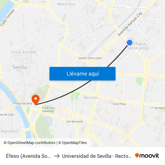Éfeso (Avenida Soleá) to Universidad de Sevilla - Rectorado map