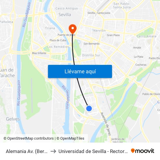 Alemania  Av. (Berlin) to Universidad de Sevilla - Rectorado map