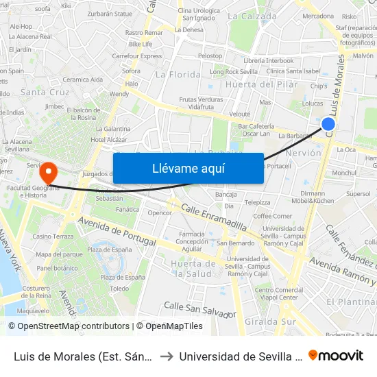 Luis de Morales (Est. Sánchez Pizjuán) to Universidad de Sevilla - Rectorado map