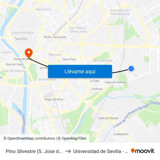 Pino Silvestre (S. Jose de Palmete) to Universidad de Sevilla - Rectorado map