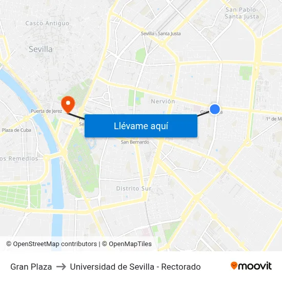 Gran Plaza to Universidad de Sevilla - Rectorado map