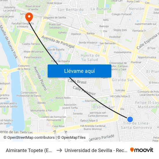 Almirante Topete (Estepa) to Universidad de Sevilla - Rectorado map