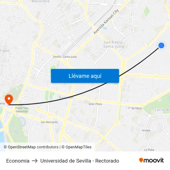 Economia to Universidad de Sevilla - Rectorado map
