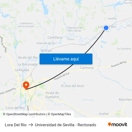 Lora Del Rio to Universidad de Sevilla - Rectorado map