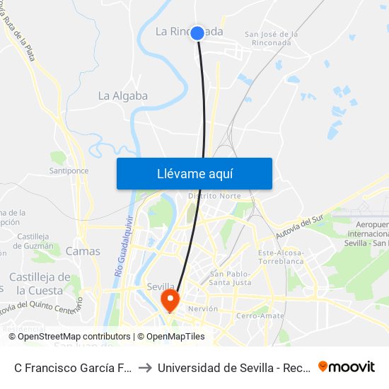 C Francisco García Fuente to Universidad de Sevilla - Rectorado map