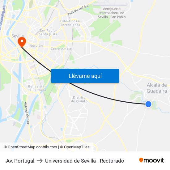 Av. Portugal to Universidad de Sevilla - Rectorado map