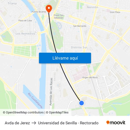 Avda de Jerez to Universidad de Sevilla - Rectorado map