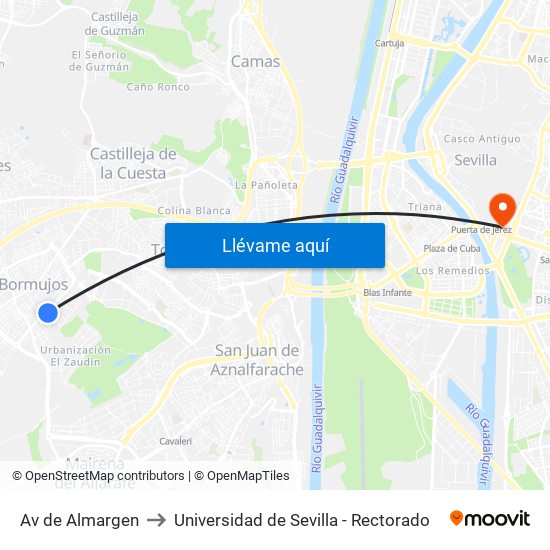 Av de Almargen to Universidad de Sevilla - Rectorado map