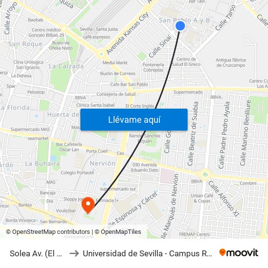 Solea Av. (El Greco) to Universidad de Sevilla - Campus Ramón y Cajal map