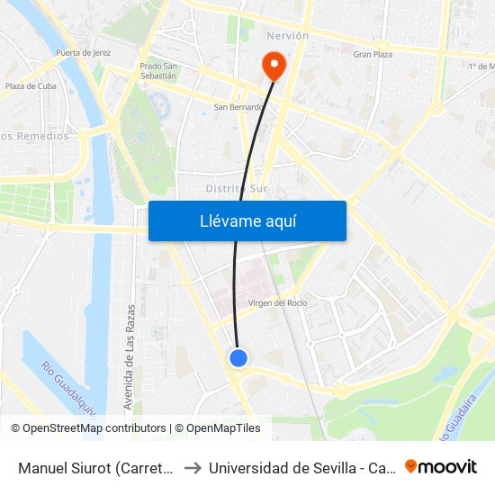 Manuel Siurot (Carretera Su Eminencia) to Universidad de Sevilla - Campus Ramón y Cajal map