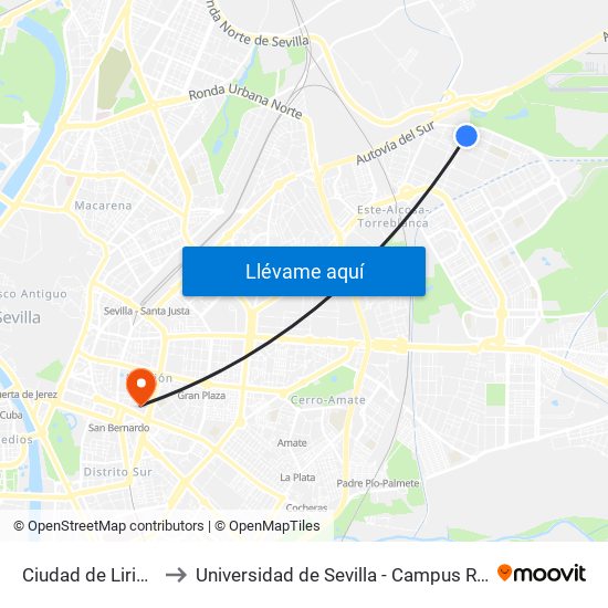 Ciudad de Liria (Elda) to Universidad de Sevilla - Campus Ramón y Cajal map