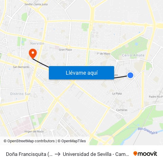 Doña Francisquita (La Calesera) to Universidad de Sevilla - Campus Ramón y Cajal map