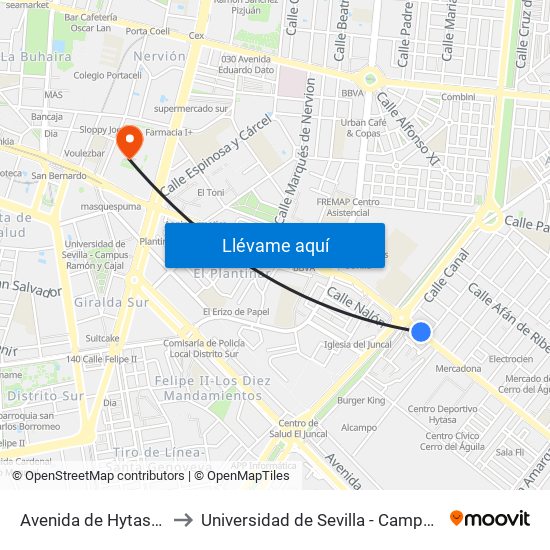 Avenida de Hytasa (Aragón) to Universidad de Sevilla - Campus Ramón y Cajal map