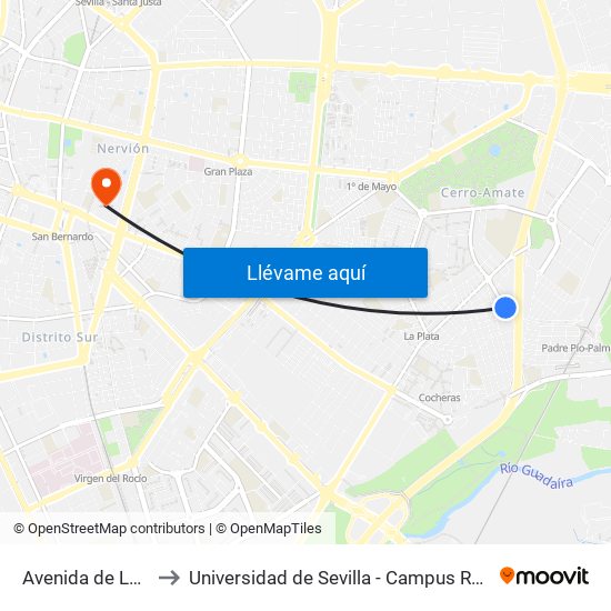 Avenida de La Plata to Universidad de Sevilla - Campus Ramón y Cajal map