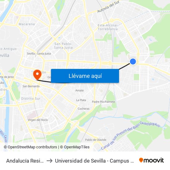 Andalucía Residencial to Universidad de Sevilla - Campus Ramón y Cajal map