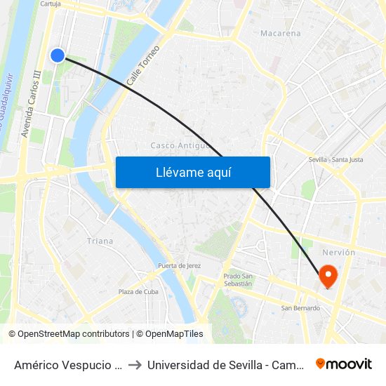 Américo Vespucio (Helipuerto) to Universidad de Sevilla - Campus Ramón y Cajal map