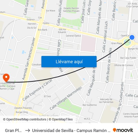 Gran Plaza to Universidad de Sevilla - Campus Ramón y Cajal map