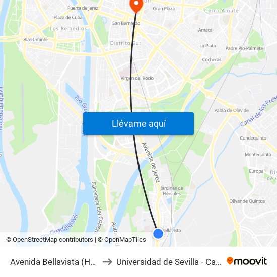 Avenida Bellavista (Hospital de Valme) to Universidad de Sevilla - Campus Ramón y Cajal map