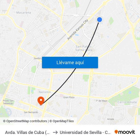 Avda. Villas de Cuba (Elisa Ruiz Romero) to Universidad de Sevilla - Campus Ramón y Cajal map